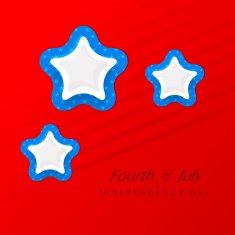 Shiny blue and silver stars on bright red background
