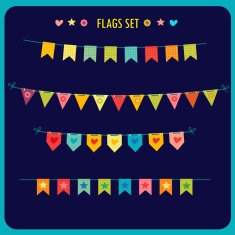 Garlands of festive flags isolated on blue background N2