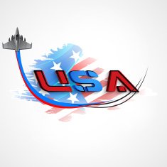 Stylish text USA with fighter plane on national flag background