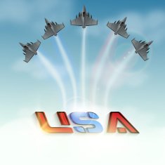 Air show with fighter planes making colorful text USA