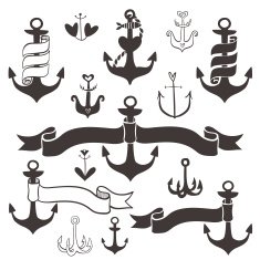 Vintage anchor with ribbon banners
