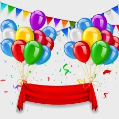 Red ribbon flying with balloons