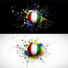 Ivory Coast flag with soccer ball dash on colorful background