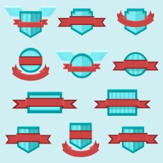 Vector set of crests insignia badges icons with ribbons