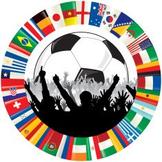 Soccer Ball Cheering Fans and Circle of Flags