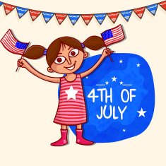 Cute girl with flag for American Independence Day celebration