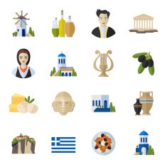 Greece Landmarks and cultural features flat icons design set