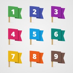 Set of colorful flags with numbers in flat style