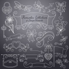 Vector Romantic Collection of Hand Drawn Design Elements
