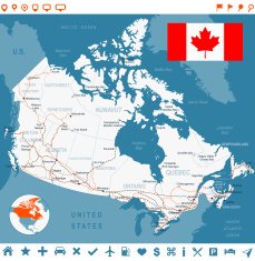 Canada map flag navigation labels roads - illustration