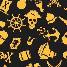Seamless pattern on pirate theme with objects and elements