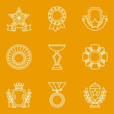 Trophy and awards icons set in linear style N3