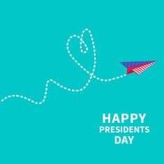 Paper plane with heart dash line Presidents Day background