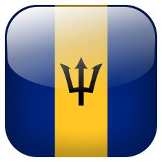 Barbados national flag square button isolated on white background