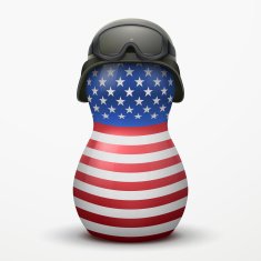 Russian matrioshka in military helmets and U S flag color