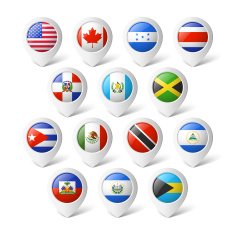 Map pointers with flags North America