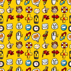 cartoon hand draw web icons seamless pattern with yellow background