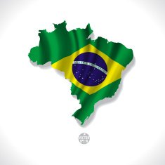 Brazil map with waving flag isolated white background vector illustration