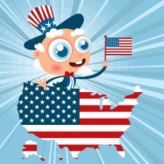 Uncle Sam with US flag and map