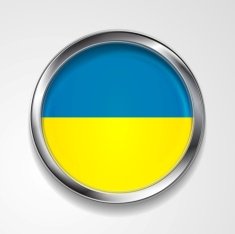 button with stylish metallic frame Ukrainian flag