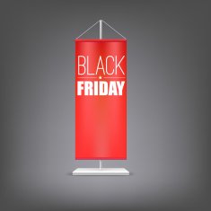 Black friday Vertical red flag at the pillar