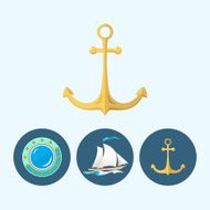 Set icons with colored sailing vessel anchor porthole vector illustration N2