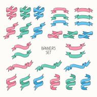 Vector set of hand drawn ribbon badges Design doodle elements N2