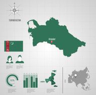 TURKMENISTAN flag Asia World Map N2