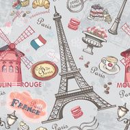 Seamless texture with the image of sights Paris N3