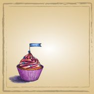 Cupcake with small flag Hand drawn N2