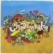 Ukraine hand lettering and doodles elements background N6