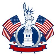 Statue of Liberty with U S flag