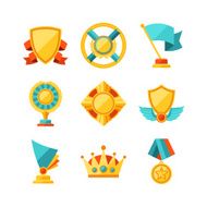 Trophy and awards icons set in flat design style N5