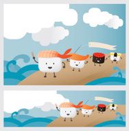 Sushi Character parade on beach