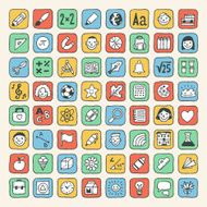 School icons colorful set Vector illustration Hand drawn