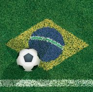 Soccer Grass with Ball and Brazil Flag