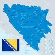 Map of Bosnia and Herzegovina - states cities flag icons
