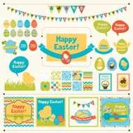 Set of Happy Easter ornaments and decorative elements
