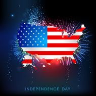 Map of United States America with colorful fireworks