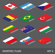Set of 12 flat isometric vector flags N3