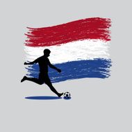 Soccer Player action with Netherlands flag on background