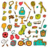 Set of sport icons in sketch style Sport equipment N2