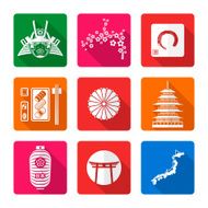 white solid flat style japanese icons set