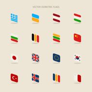 Vector set of isometric flags in simple style