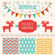 Christmas set of design elements - patterns label snowflakes garlands