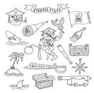 Hand drawn pirate objects collection Vector illustration Isolated N4