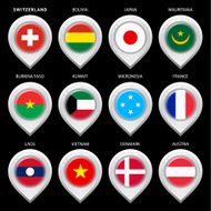 Map marker with flag of the countries-set first