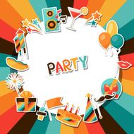 Celebration background with party sticker icons and objects