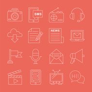 Media electronic line icon set N7