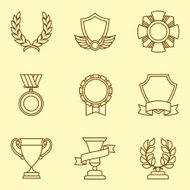 Trophy and awards icons set in linear style N4